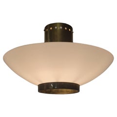 Rare Itsu Ceiling Lamp Model AE 45/40, White Opaline Glass and Brass, 1950s