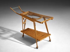 Rare Ivo Maretti Sculptural Bar Trolley in Walnut and Crystal Glass