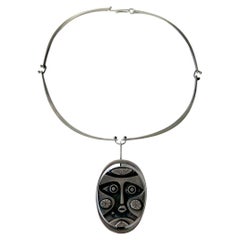 Rare Jack Boyd Sterling Silver San Diego Modernist Face Mask Pendant Necklace