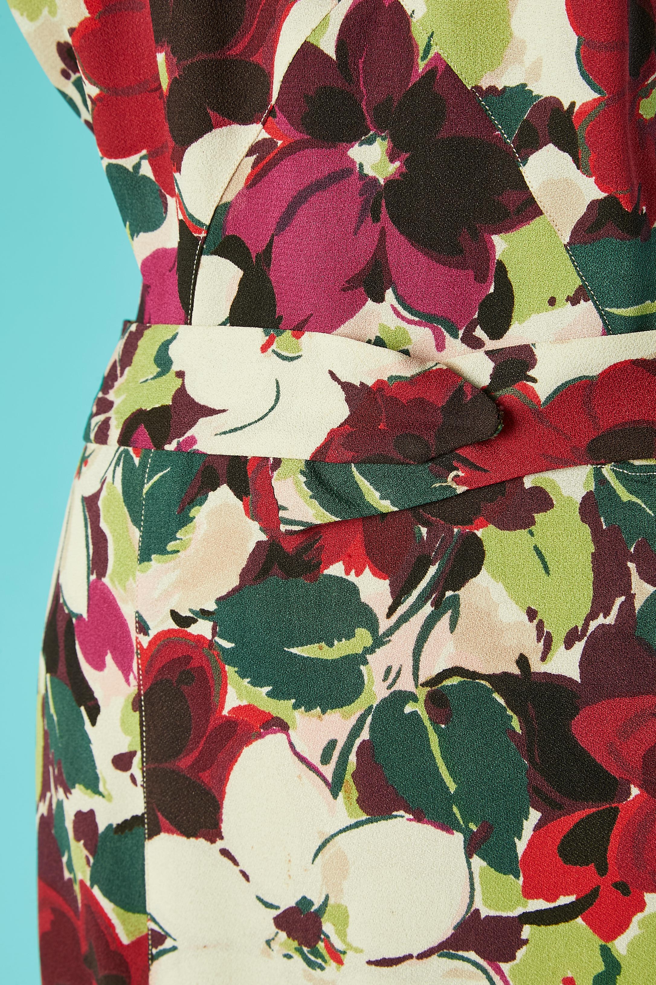 Rare ensemble veste et robe en crêpe avec imprimé floral  Lucien Lelong des années 1930  en vente 3