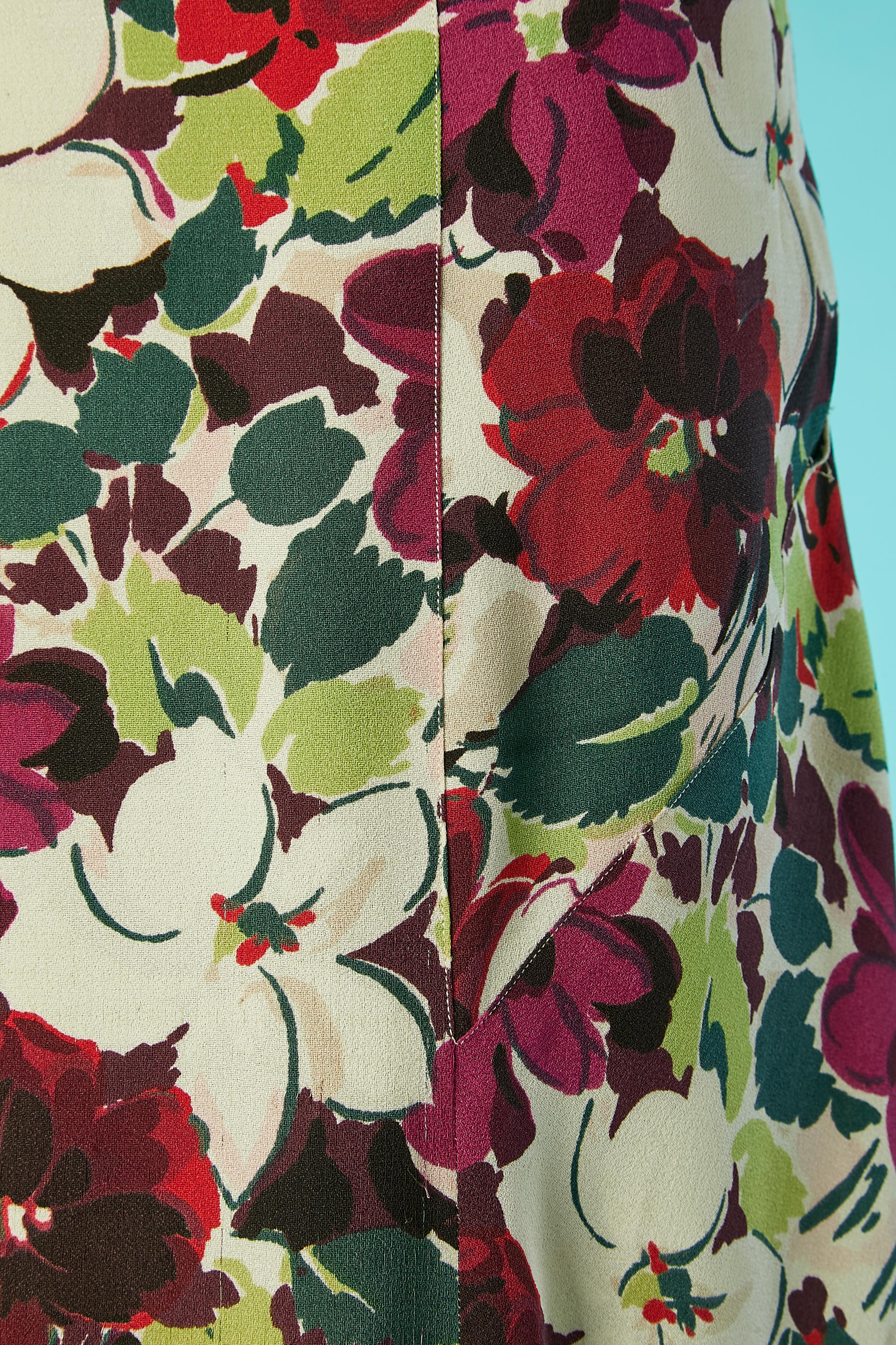 Rare jacket and dress ensemble in crêpe with flower print  Lucien Lelong 1930's  For Sale 6