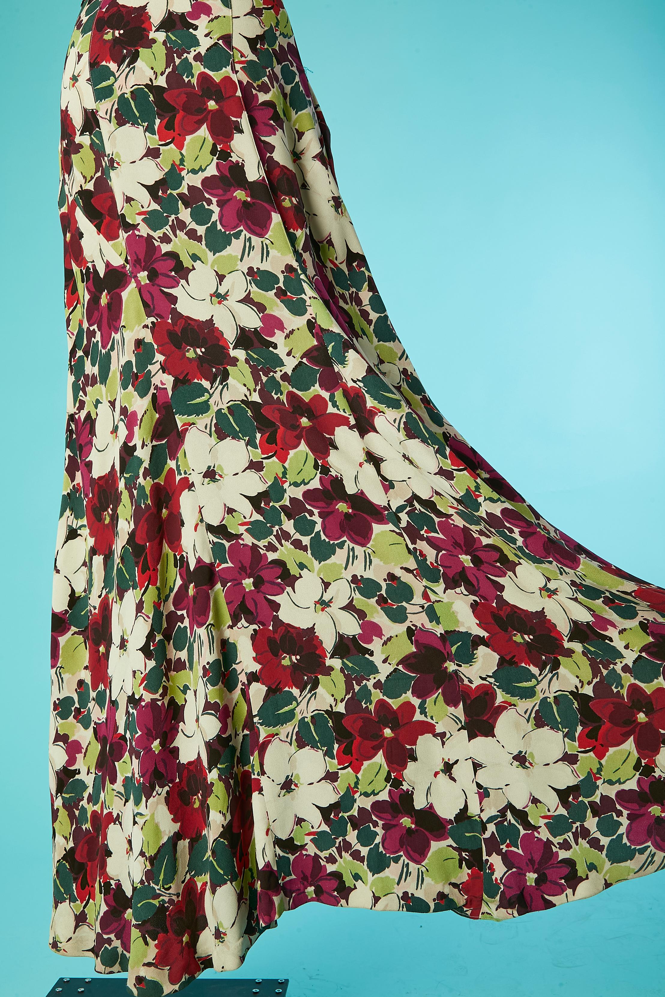 Rare ensemble veste et robe en crêpe avec imprimé floral  Lucien Lelong des années 1930  en vente 7