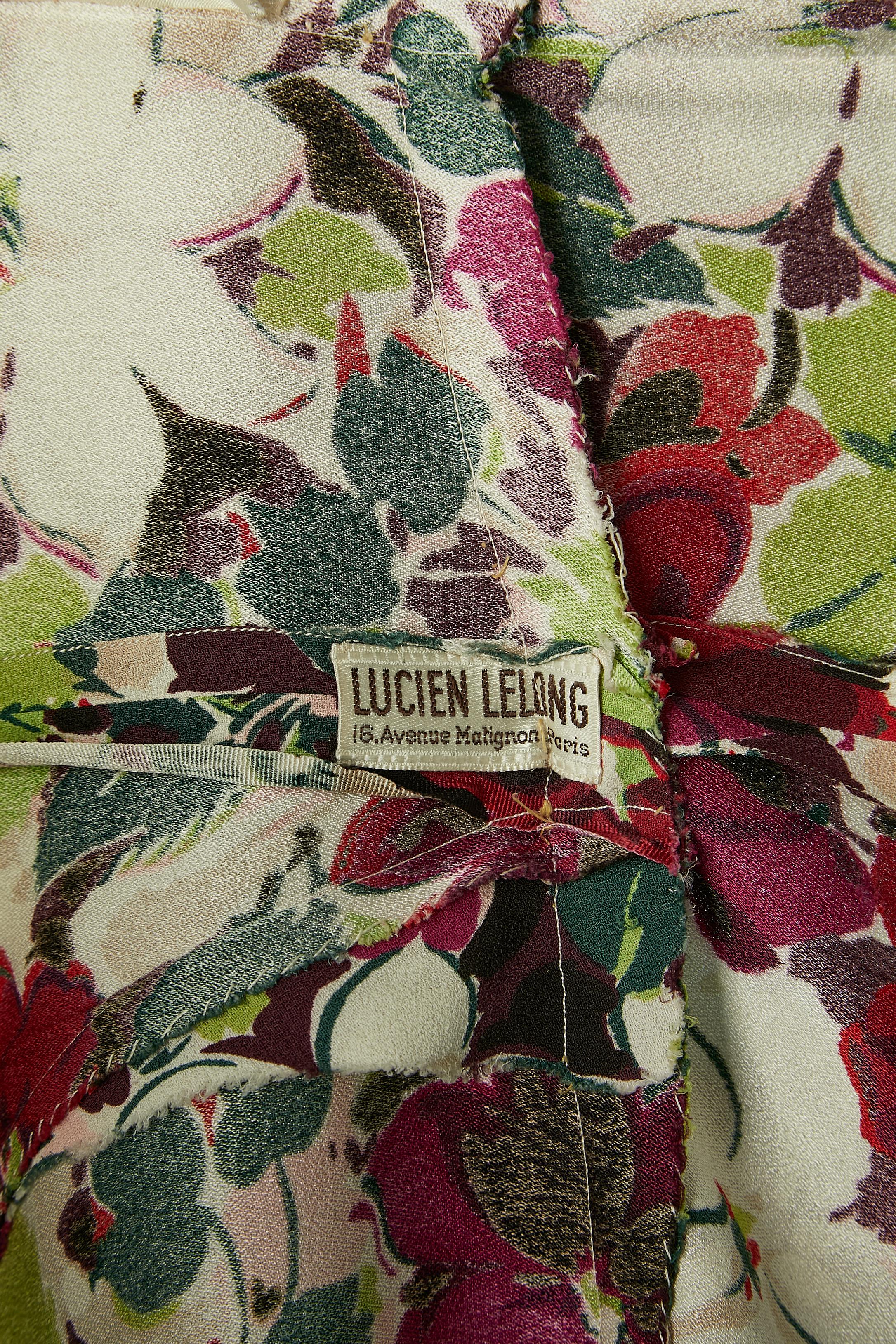 Rare ensemble veste et robe en crêpe avec imprimé floral  Lucien Lelong des années 1930  en vente 9