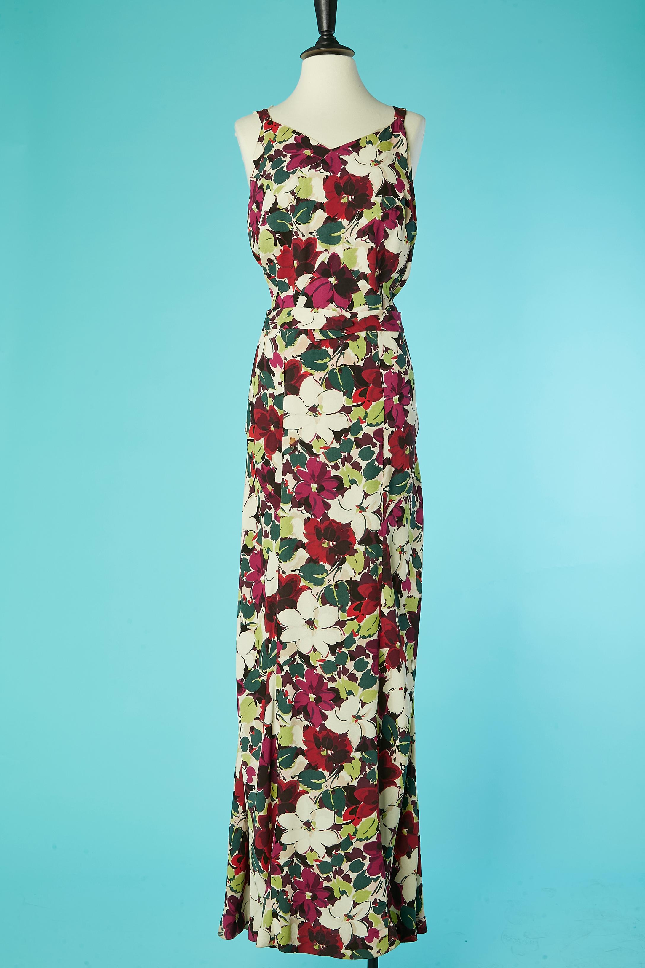 Rare ensemble veste et robe en crêpe avec imprimé floral  Lucien Lelong des années 1930  en vente 1
