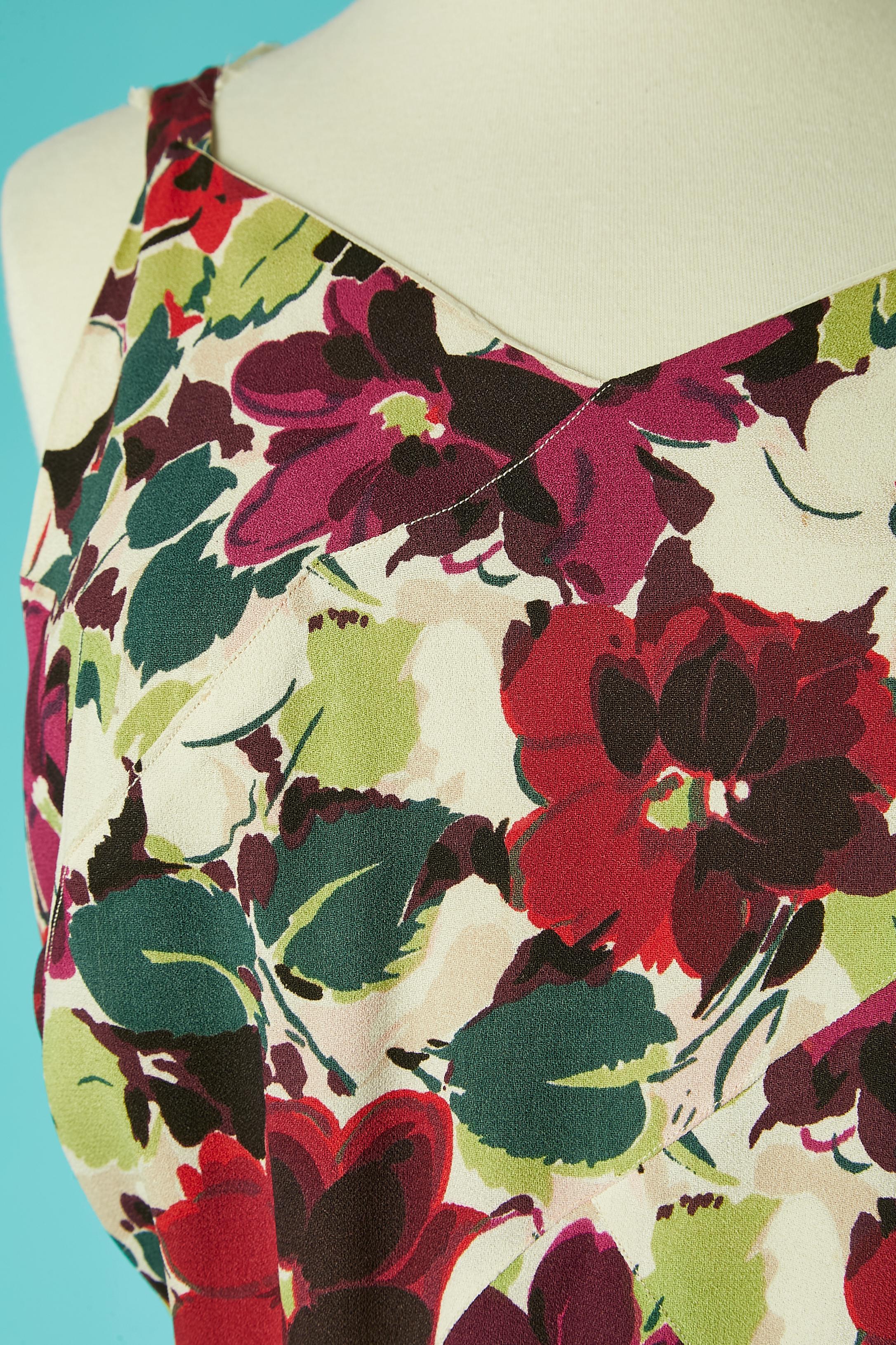Rare ensemble veste et robe en crêpe avec imprimé floral  Lucien Lelong des années 1930  en vente 2