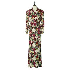 Rare ensemble veste et robe en crêpe avec imprimé floral  Lucien Lelong des années 1930 
