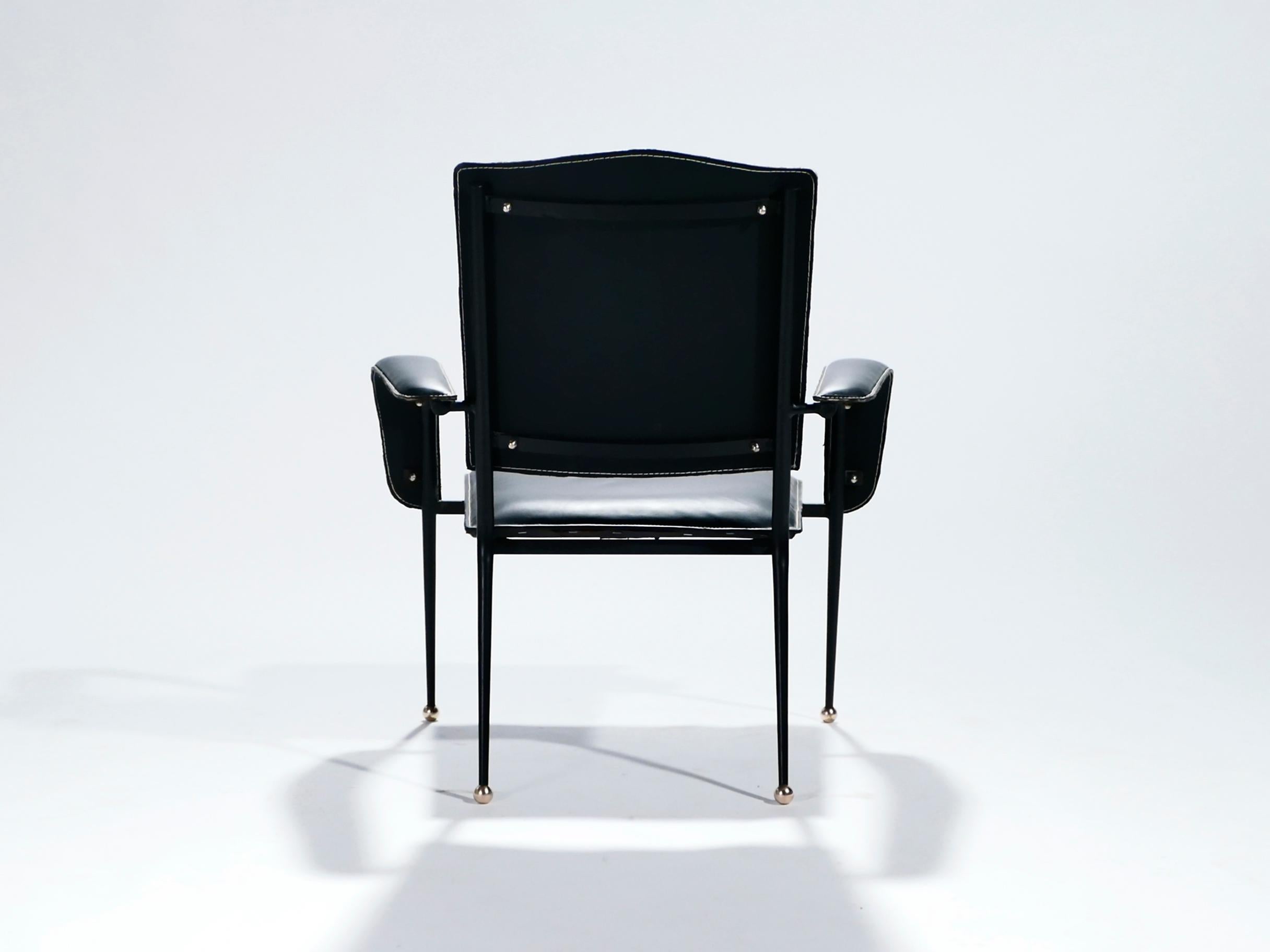 Metal Rare Jacques Adnet Leather Armchair, 1950s