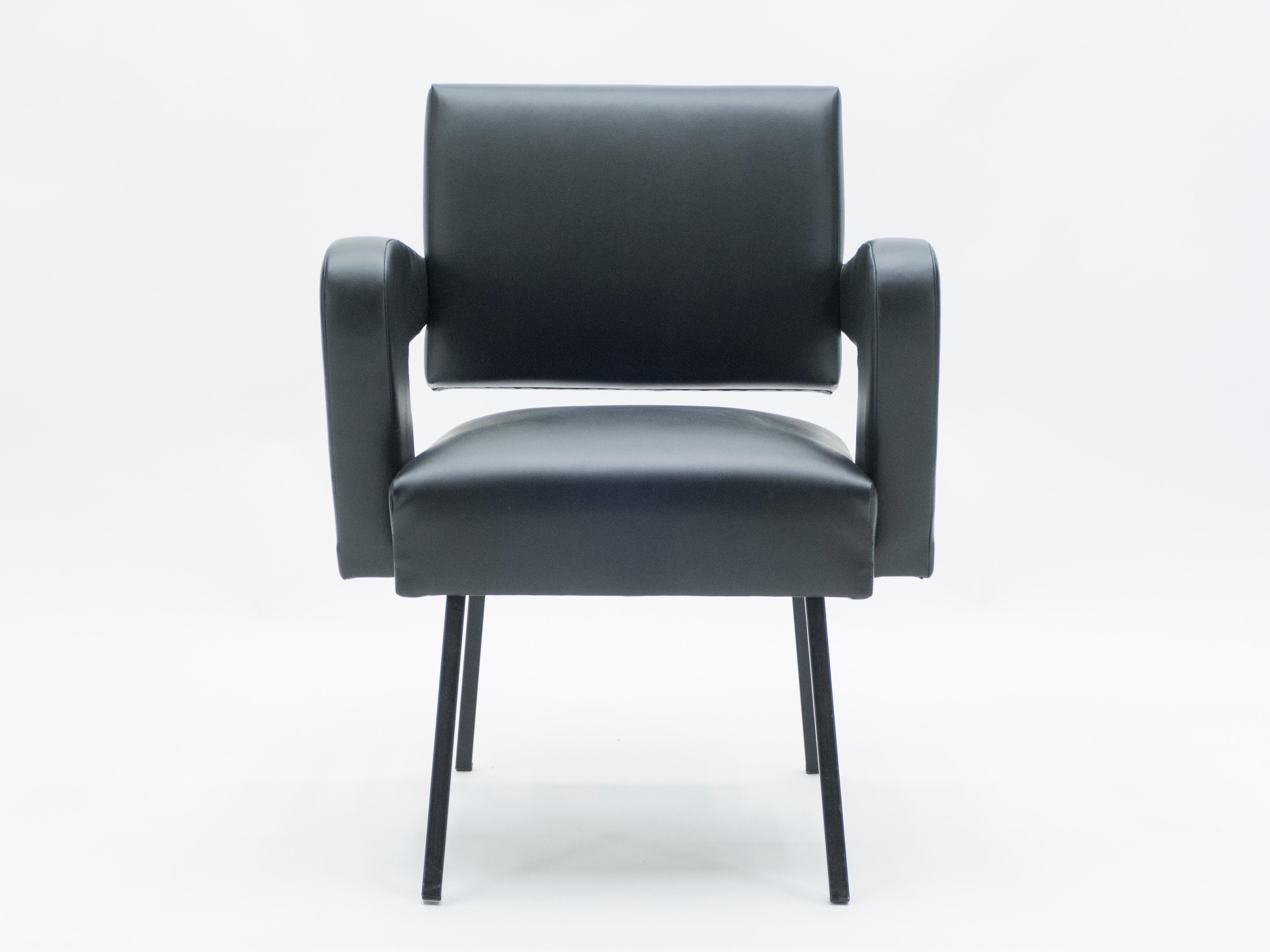 Mid-Century Modern Rare Jacques Adnet “President” Leatherette Armchair, 1959