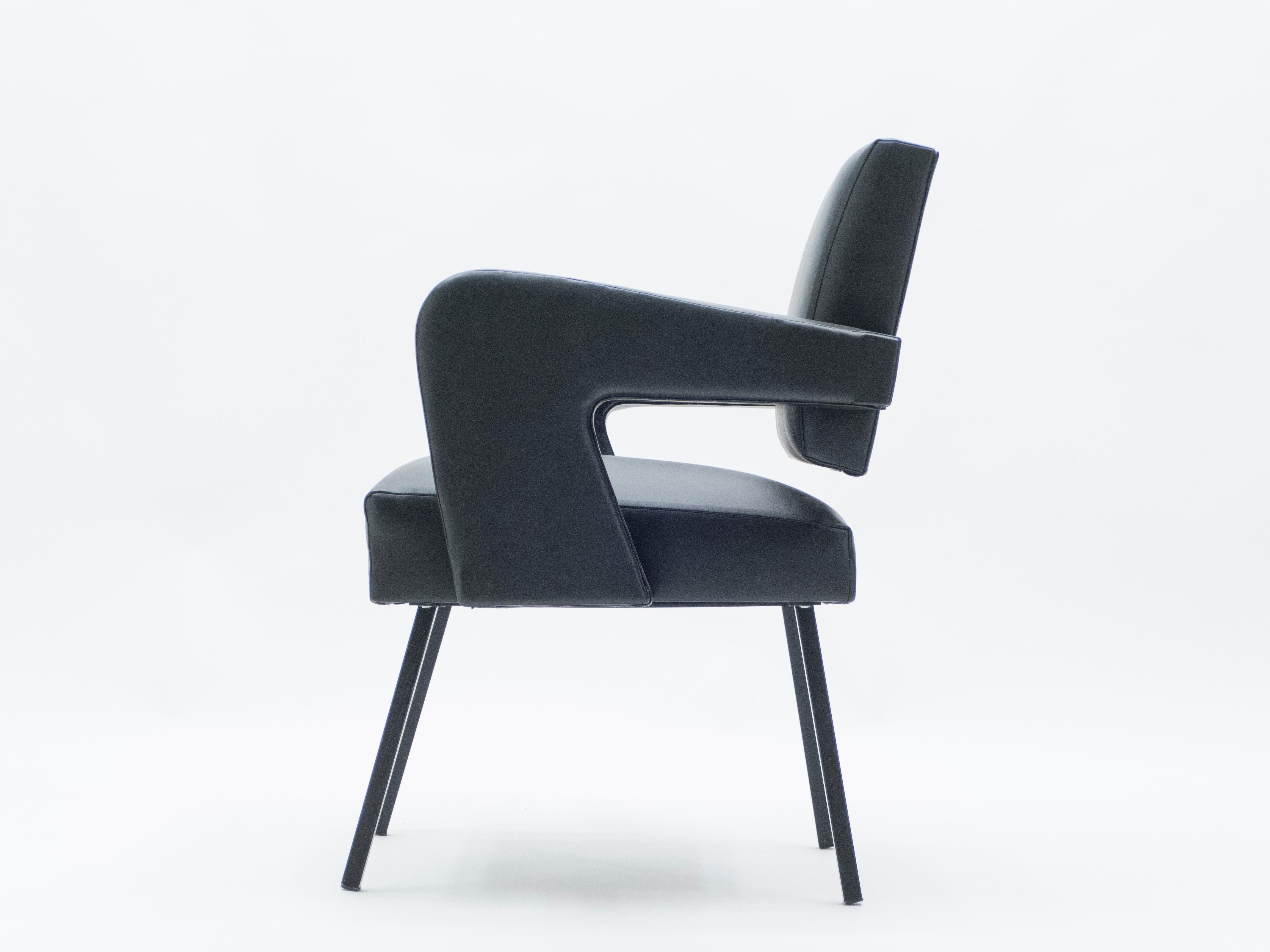 French Rare Jacques Adnet “President” Leatherette Armchair, 1959