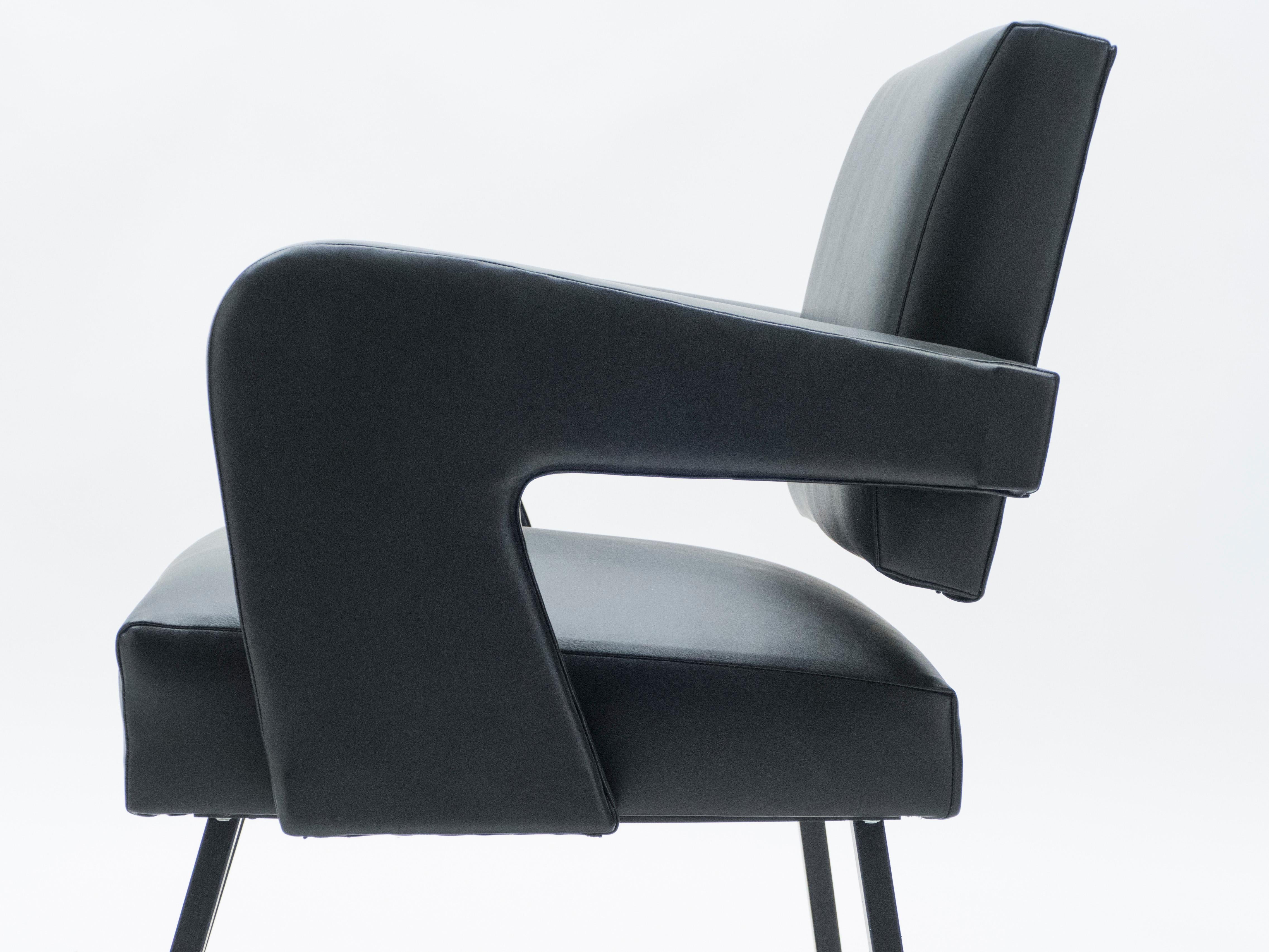 Rare Jacques Adnet “President” Leatherette Armchair, 1959 In Good Condition In Paris, IDF