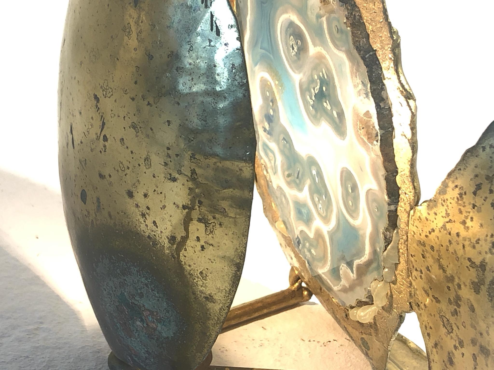 Italian Rare Jacques Duval-Brasseur Bronze and Agate Fish Sculpture & Lamp, 1970s, Italy For Sale