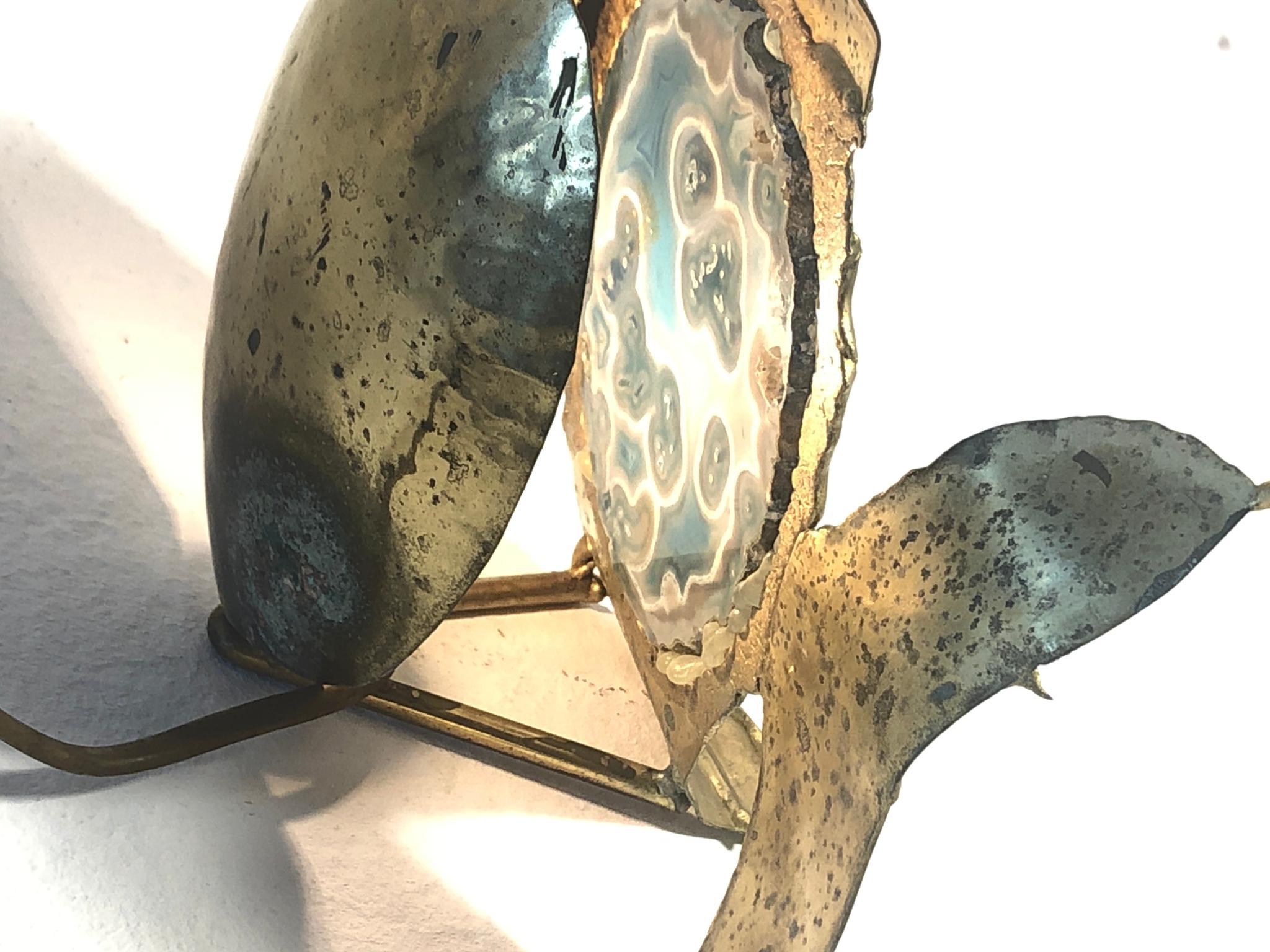 Rare Jacques Duval-Brasseur Bronze and Agate Fish Sculpture & Lamp, 1970s, Italy In Excellent Condition For Sale In Vis, NL