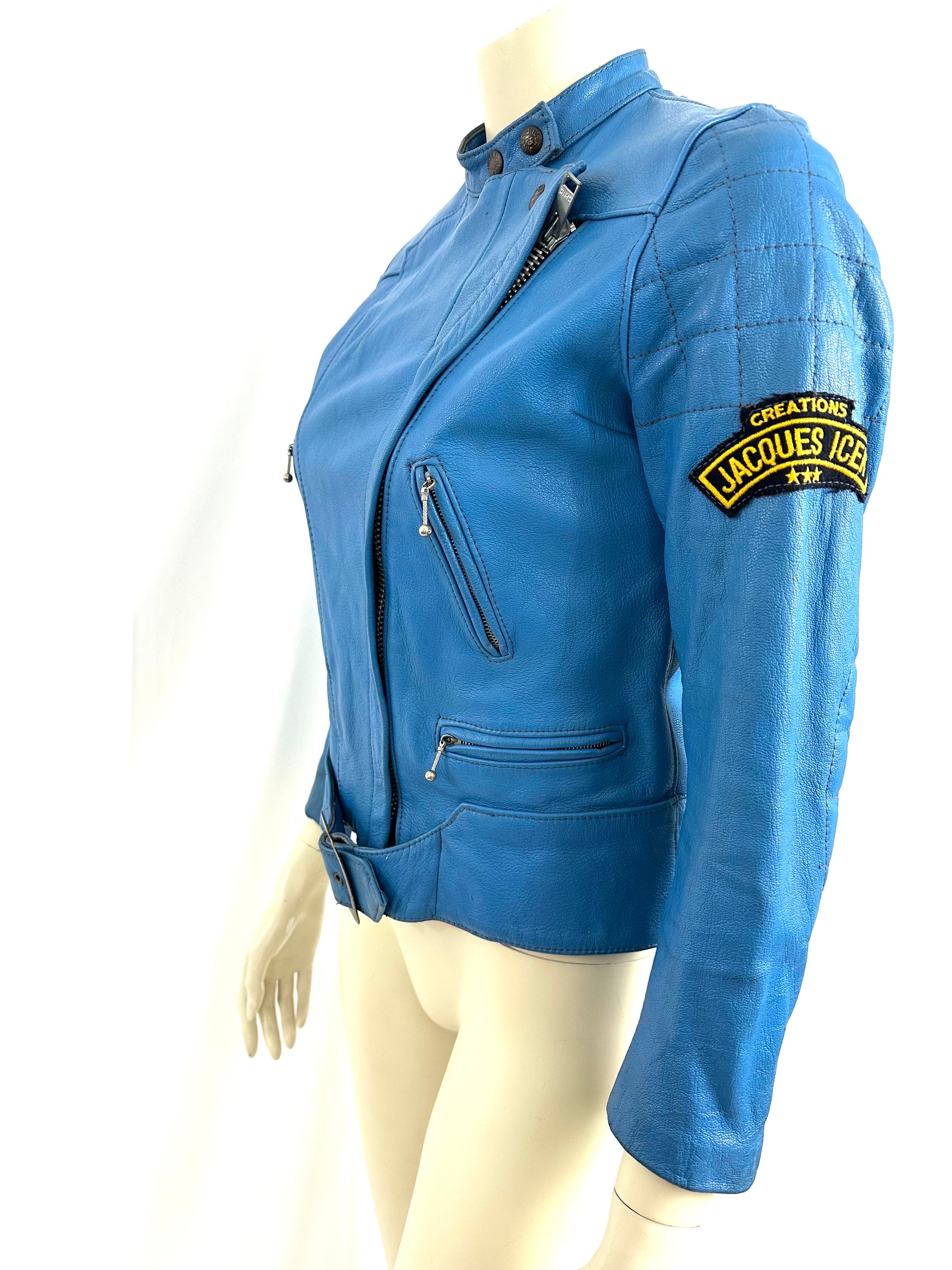 Women's or Men's Rare Jacques Icek biker leather jacket from the 70s For Sale