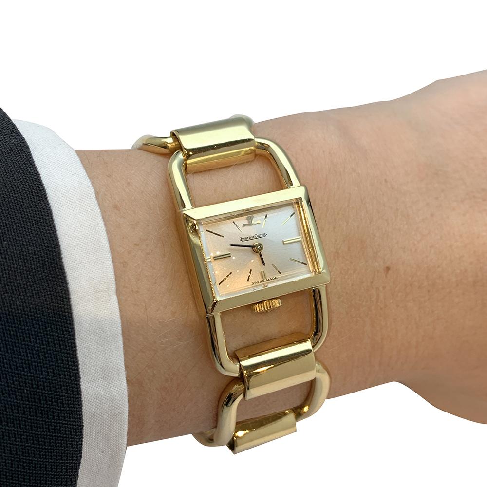 Rare Jaeger-LeCoultre Etrier Watch in Yellow Gold with Its Etrier Bracelet 3