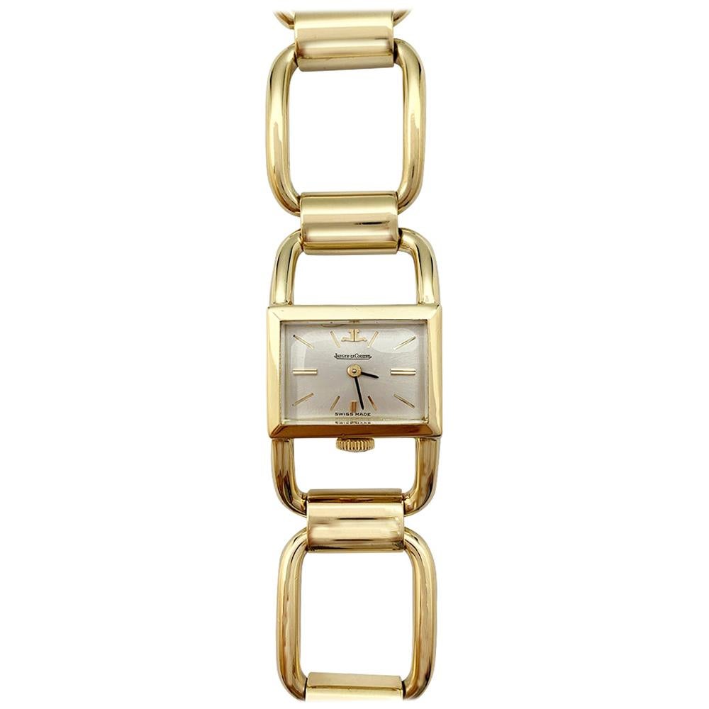 Rare Jaeger-LeCoultre Etrier Watch in Yellow Gold with Its Etrier Bracelet