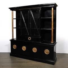 Rare James Mont Cabinet in Black Lacquer W/ Gilt Carved Handles