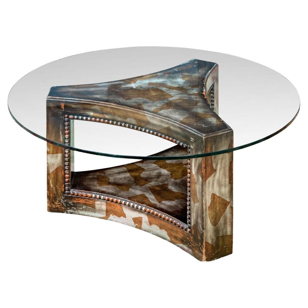 Rare James Mont Mid Century Silver Leaf Cocktail Table With Glass Top