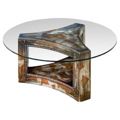 Rare James Mont Mid Century Silver Leaf Cocktail Table With Glass Top