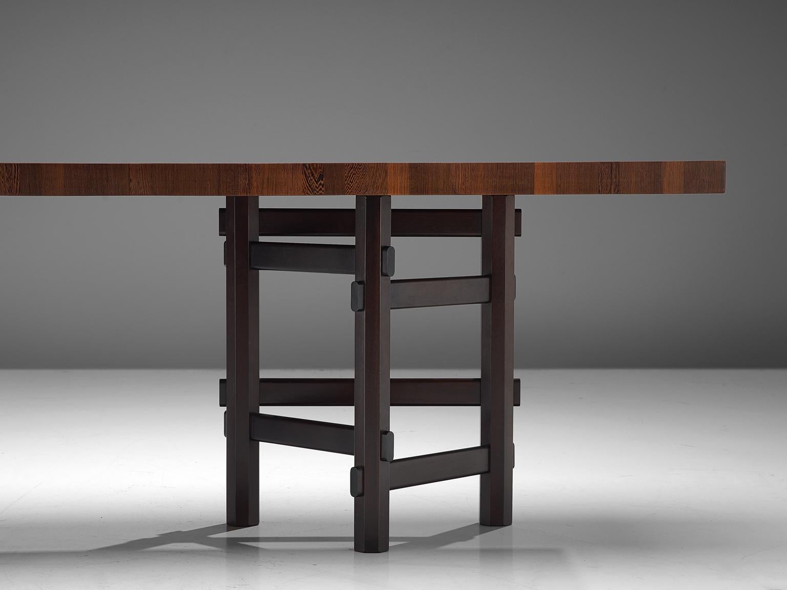 Mid-Century Modern Rare Jan Vlug Console Table in Wengé and Mahogany, Belgium, 1970s