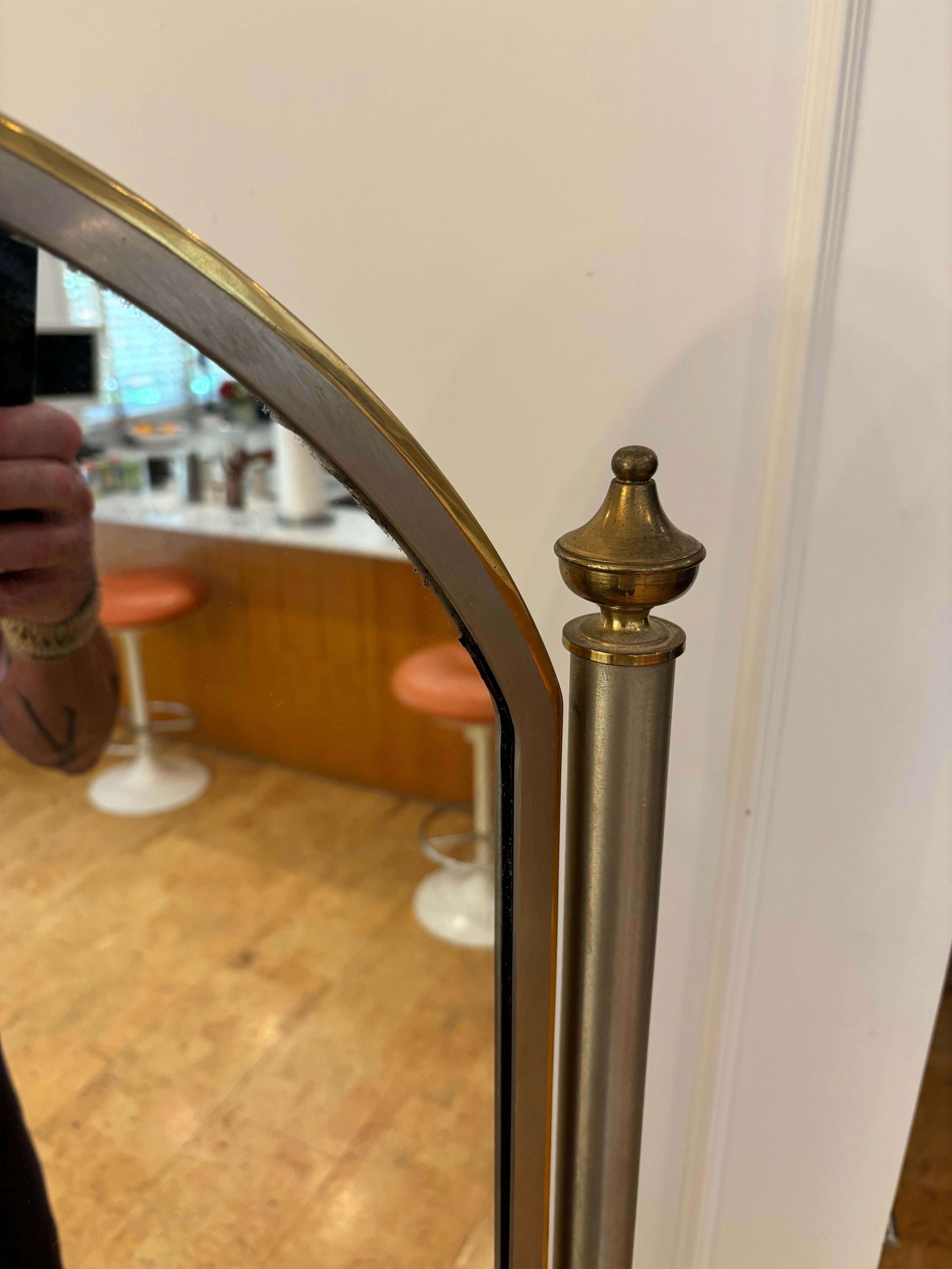 Late 20th Century Rare Jansen style Steel & Brass Cheval Mirror- Italy