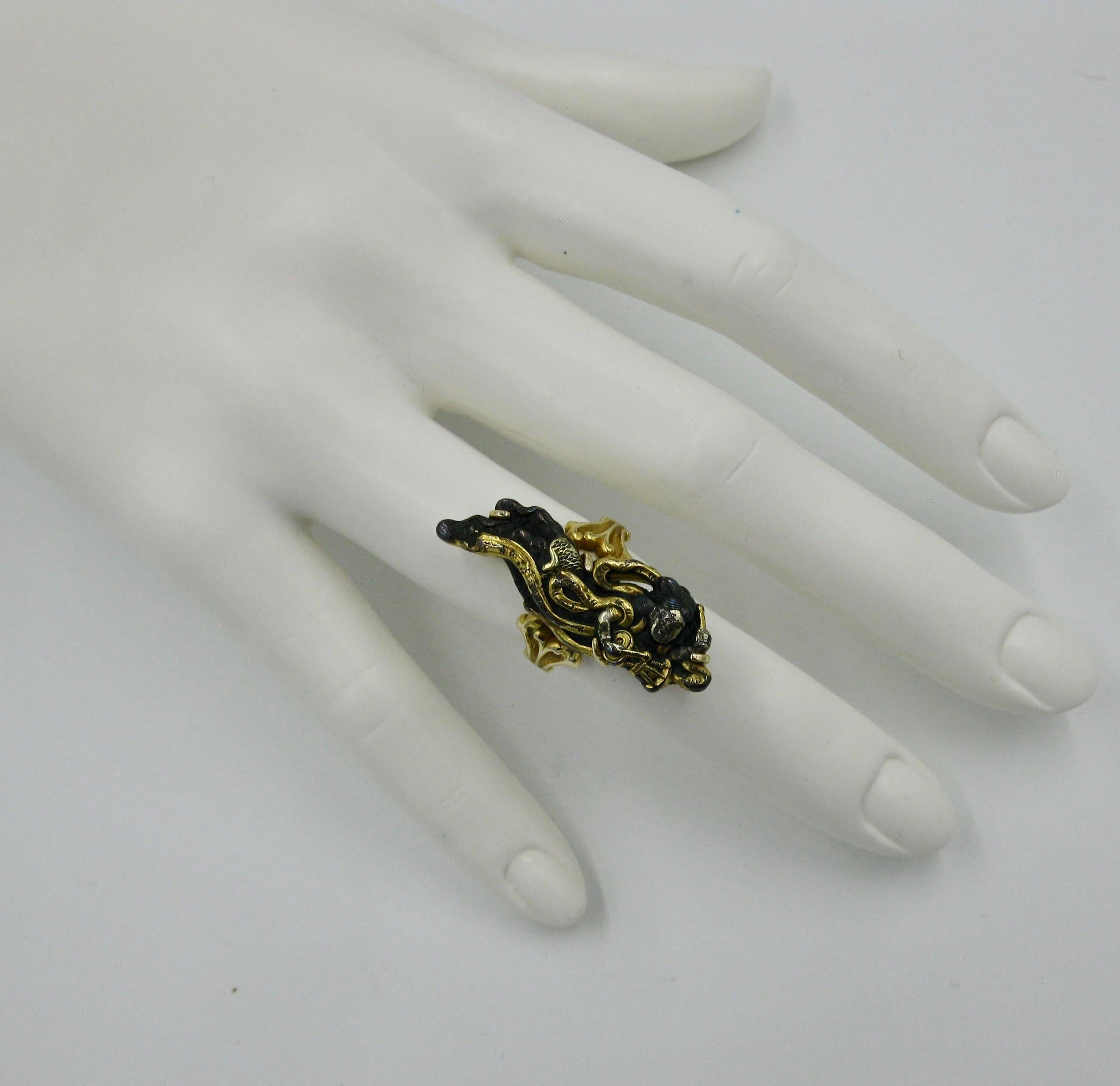 Rare Japan Shakudo Ring Woman Musician 14 Karat Gold Antique Victorian, 1870 1