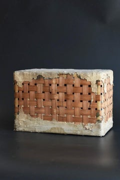 Rare Japanese Antique Paper-Covered Bamboo Knitting Box / Small Wabi-Sabi Box