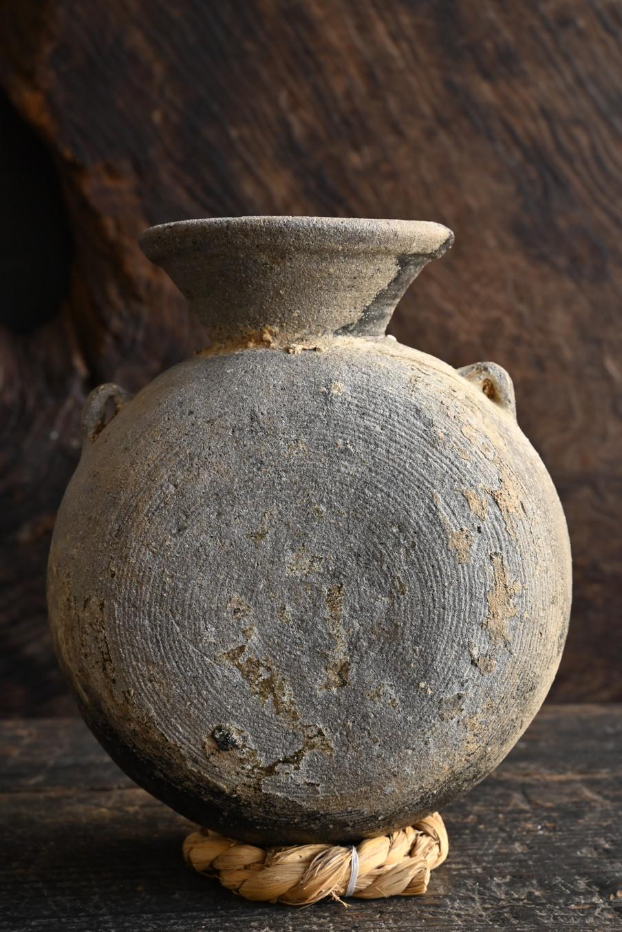 Rare Japanese antique pottery jar/beautiful natural glaze/wall hanging vase For Sale 4