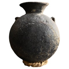 Rare Japanese antique pottery jar/beautiful natural glaze/wall hanging vase