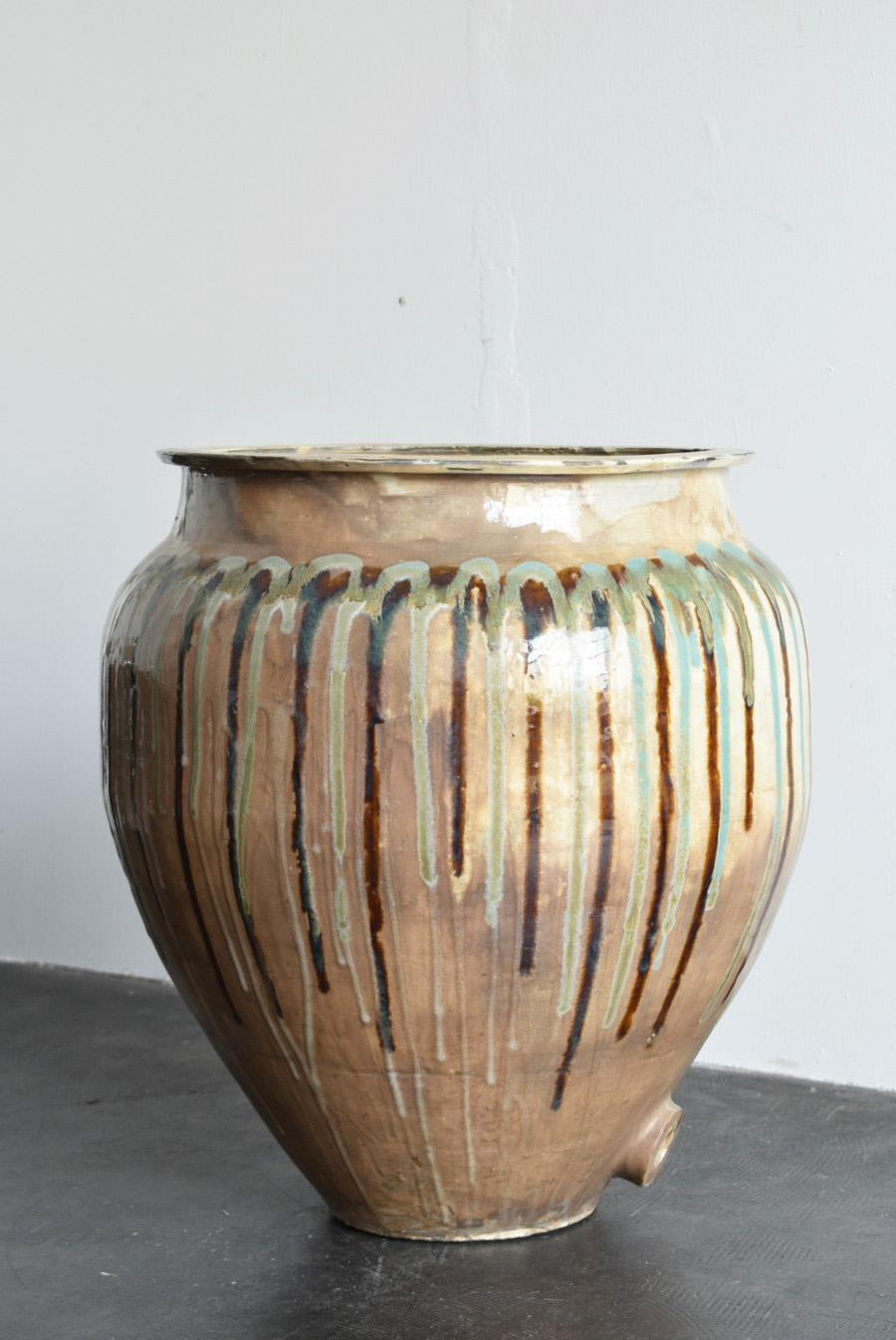 Rare Japanese Antique Pottery Large Jar/1868-1920/Beautiful Glaze Plante 1