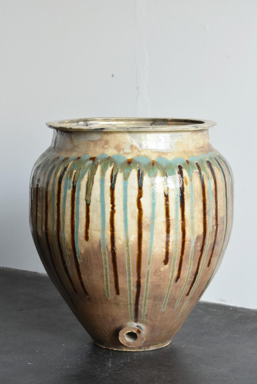 Rare Japanese Antique Pottery Large Jar/1868-1920/Beautiful Glaze Plante 2
