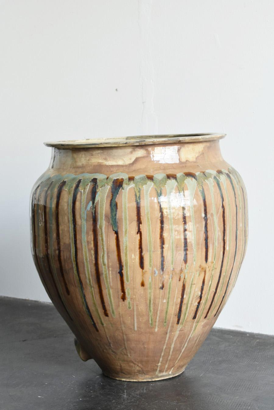 Rare Japanese Antique Pottery Large Jar/1868-1920/Beautiful Glaze Plante 3