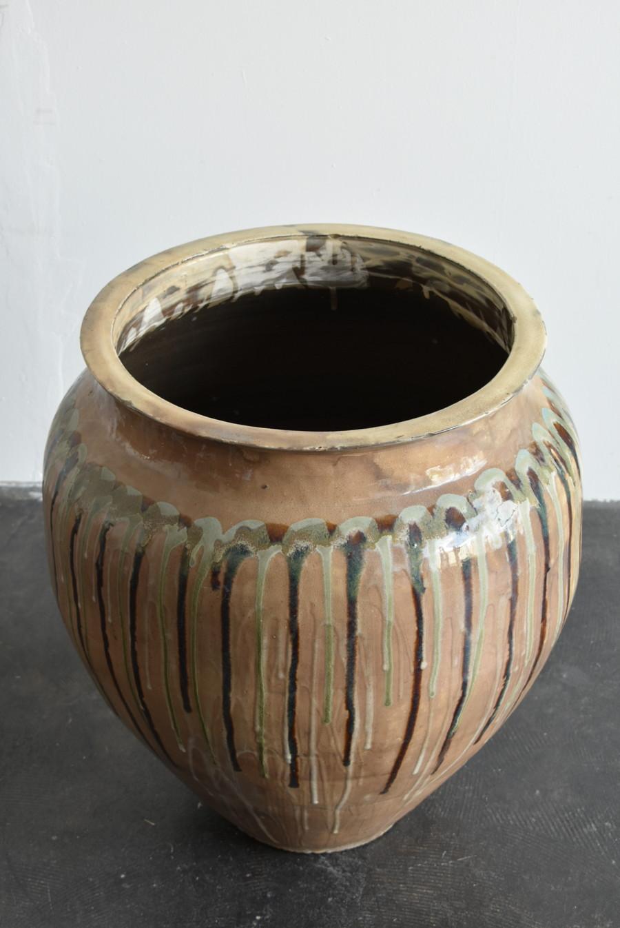 Rare Japanese Antique Pottery Large Jar/1868-1920/Beautiful Glaze Plante 4