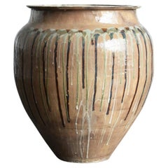 Rare Japanese Antique Pottery Large Jar/1868-1920/Beautiful Glaze Plante