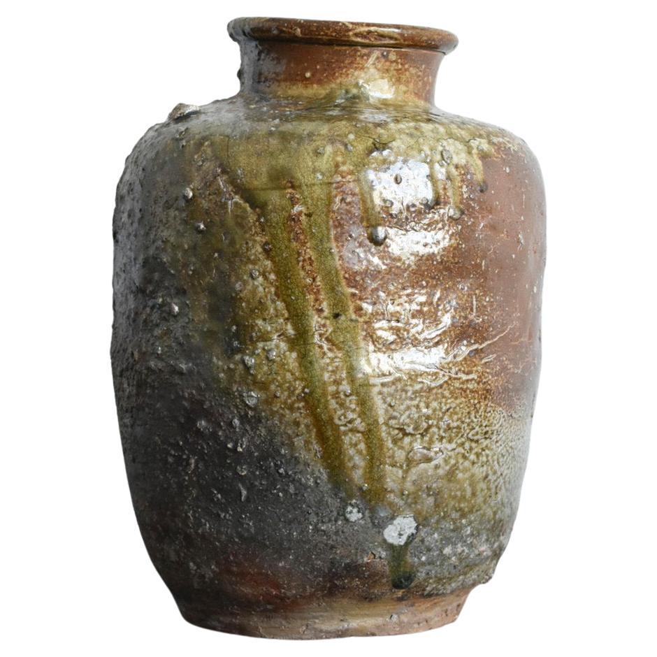 Seltene japanische antike Keramikvase / schönes natürliches glasiertes Glasurgefäß/1573-1603