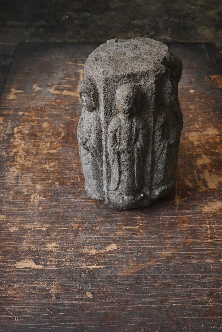 Hand-Carved Rare Japanese Antique Stone Carved Hexagonal Stone Buddha/Jizo Bodhisattva/Edo