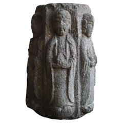 Seltener japanischer antiker geschnitzter sechseckiger Buddha/Jizo Bodhisattva/Edo aus Stein