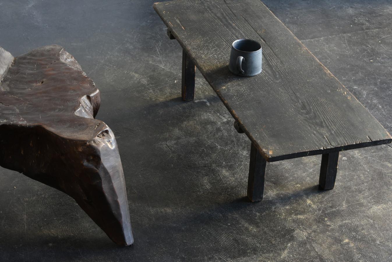 Woodwork Rare Japanese Antique Wooden Black Low Table/Wabisabi Sofa Table/1800-1900/Edo