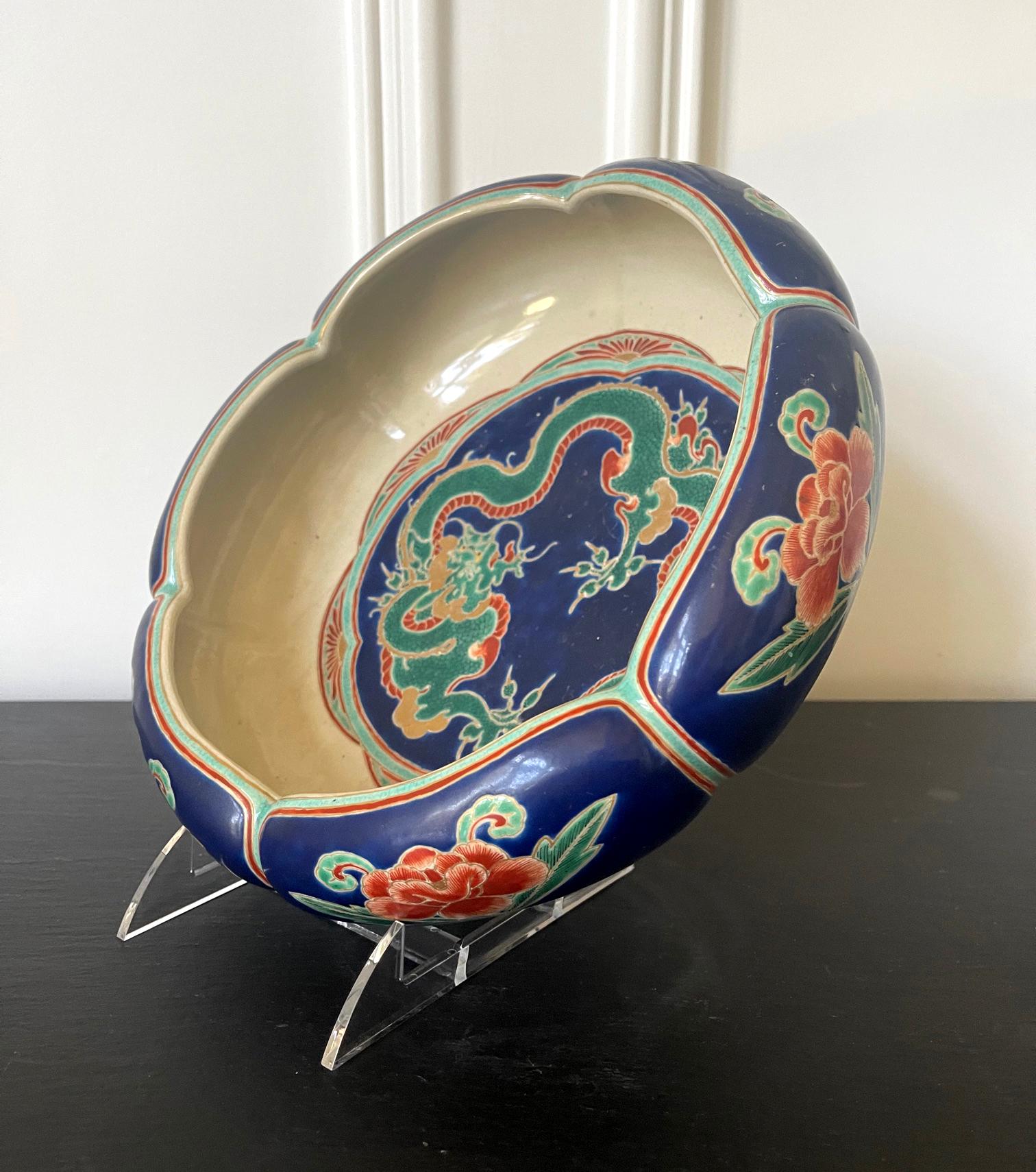 Early 20th Century Rare Japanese Ceramic Glazed Bowl Makuzu Kozan Meiji Period For Sale