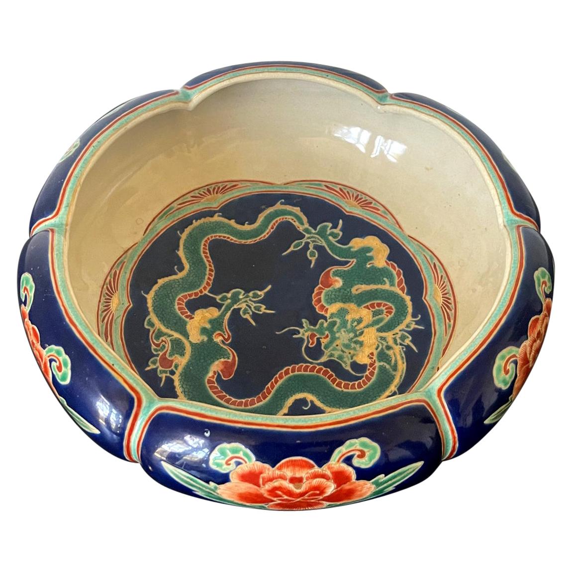 Seltene japanische glasierte Keramikschale Makuzu Kozan Meiji-Periode