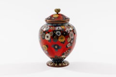 Rare Japanese Cloisonne Enamel Covered Jar with Transparent Red Ground Floral