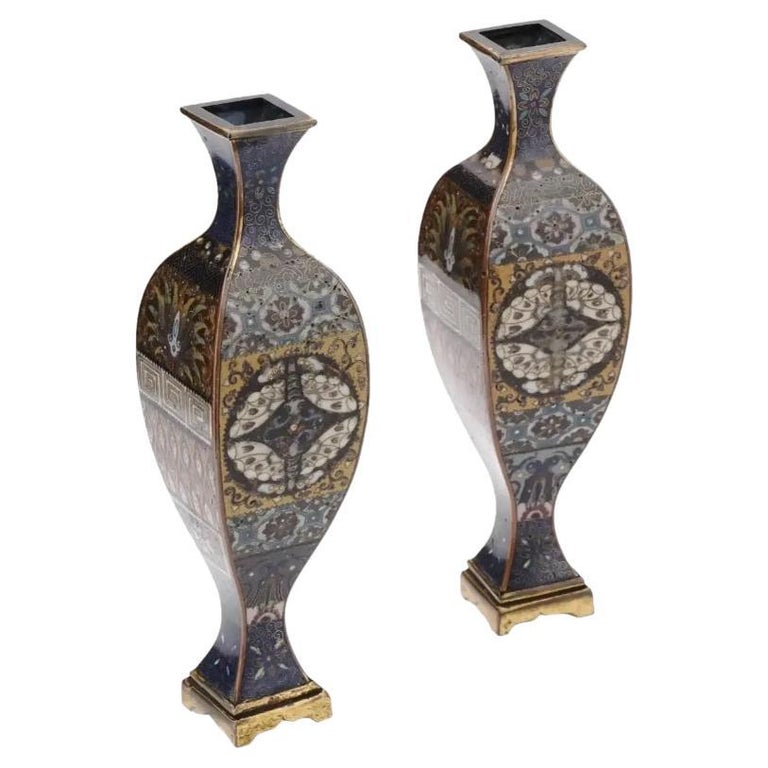 Rare Japanese Cloisonne Enamel Over Brass Goldstone Vases For Sale at  1stDibs