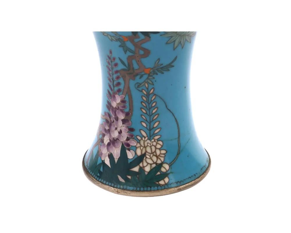 Copper Rare Japanese Closionne Enamel Vase with Wisteria and Fish Signed For Sale