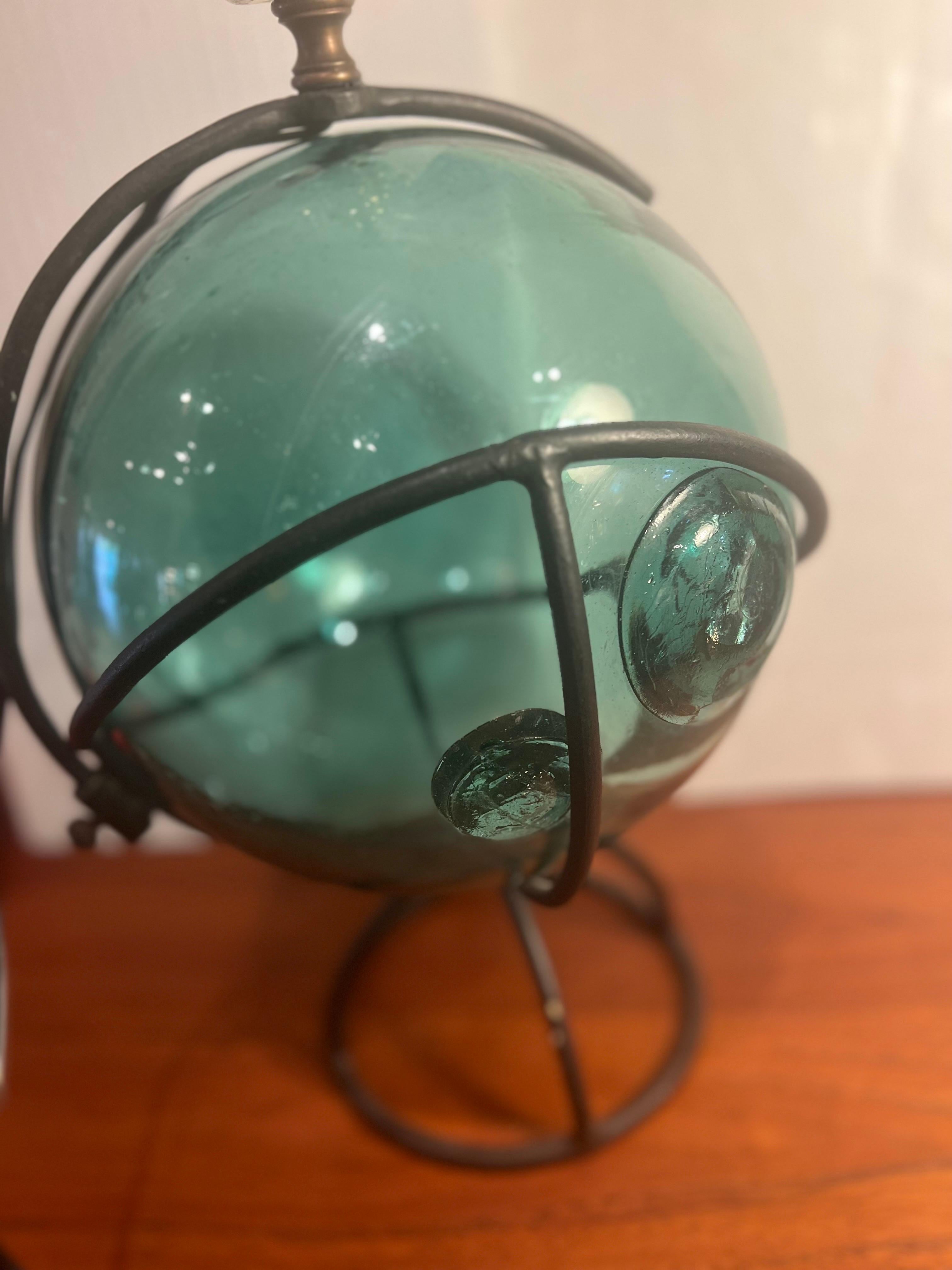 Rare Japanese Fishing Floating Glass Ball with Iron Frame In Excellent Condition For Sale In San Diego, CA