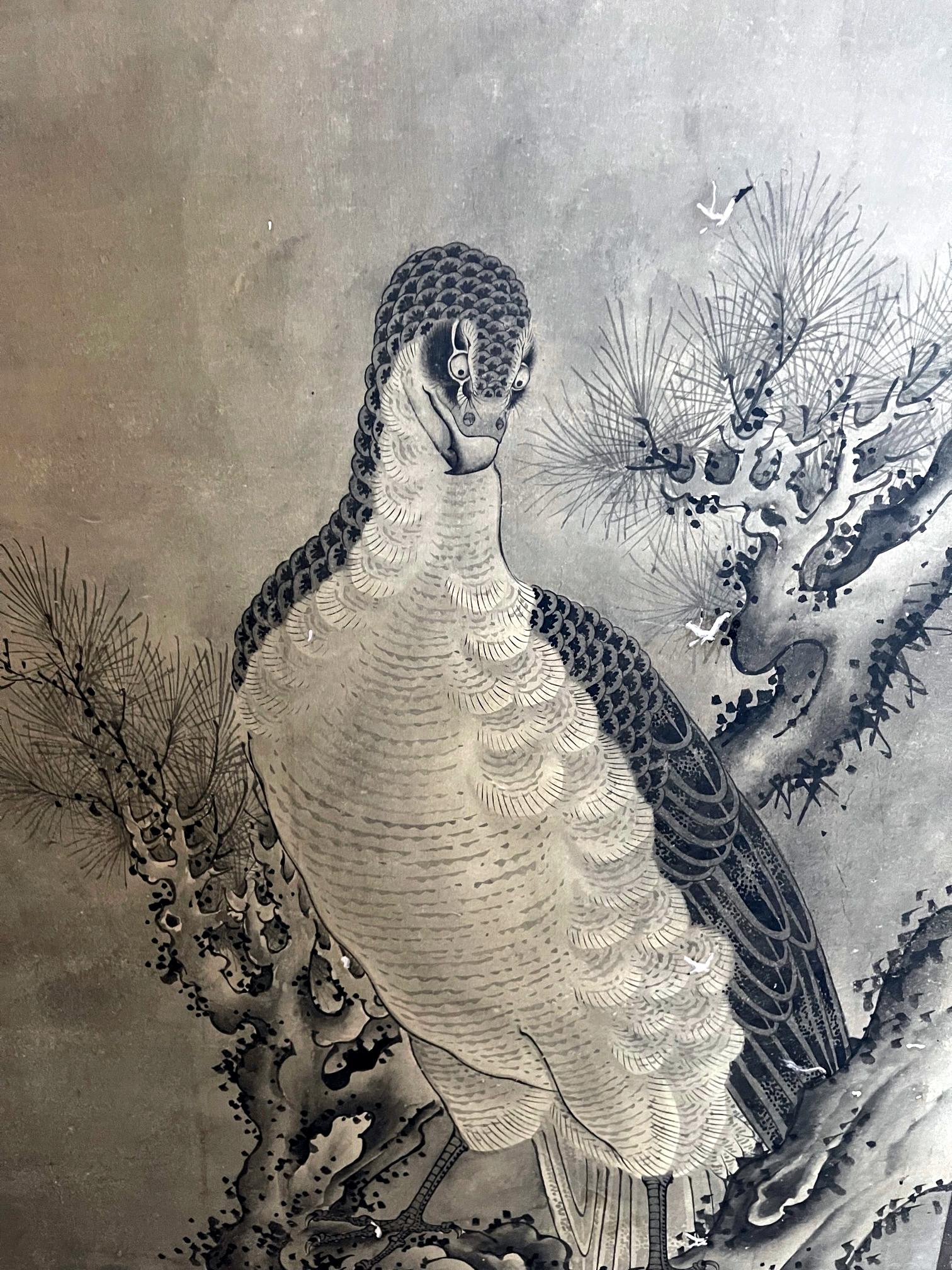 Seltener japanischer Bodenschirm mit geflügelten Adlern aus der Soga Shohaku Edo-Periode im Angebot 8
