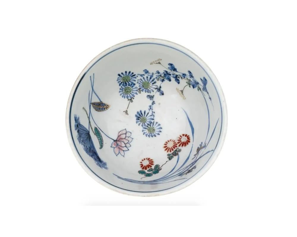 17th Century Rare Japanese Footed Enamel and Porcelain Bowl For Sale