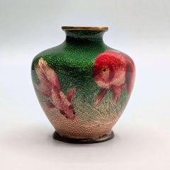 Rare Japanese Ginbari Cloisonné Goldfish Miniature Vase by Ota Toshiro, Meiji