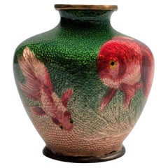 Rare Japanese Ginbari Cloisonné Goldfish Miniature Vase by Ota Toshiro, Meiji