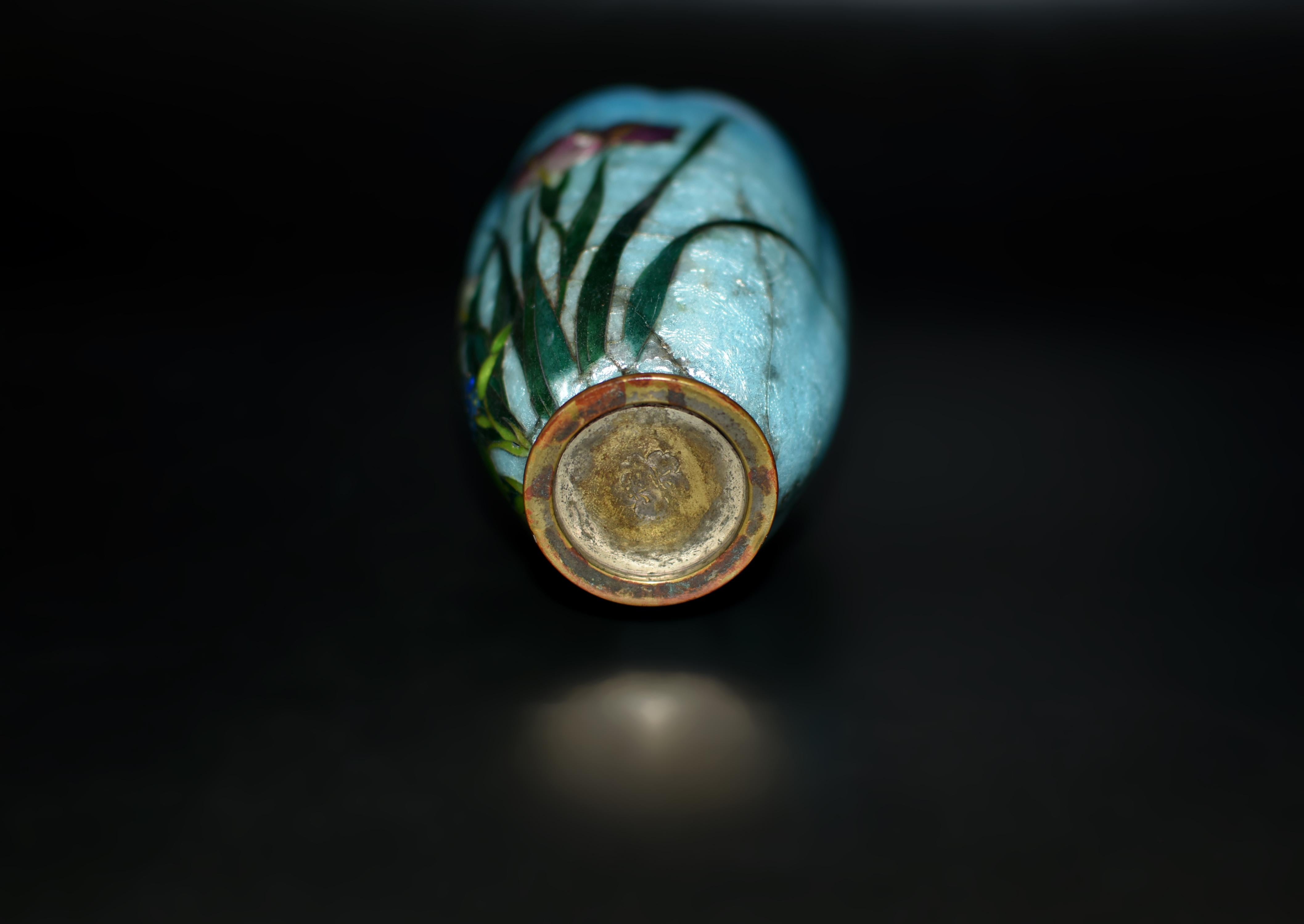 Rare Japanese Ginbari Cloisonne Vase Irises by Kumeno Teitaro 19th Century For Sale 5