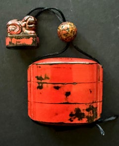 Rare Japanese Inro Netsuke and Omije with Negoro Red Lacquer Edo Period