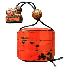 Rare Japanese Inro Netsuke and Omije with Negoro Red Lacquer Edo Period